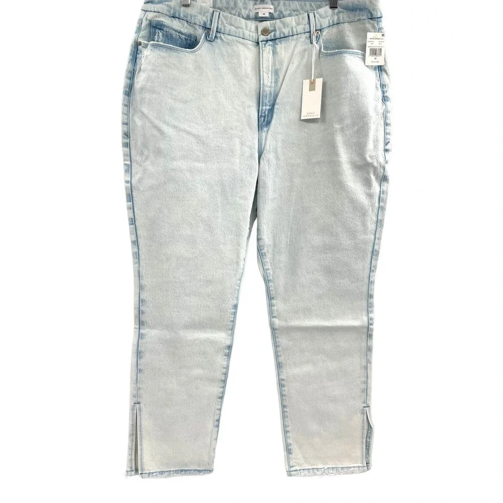 Good American Good Classic Side Slit Hi Rise Light Wash Jeans Size 18 $169